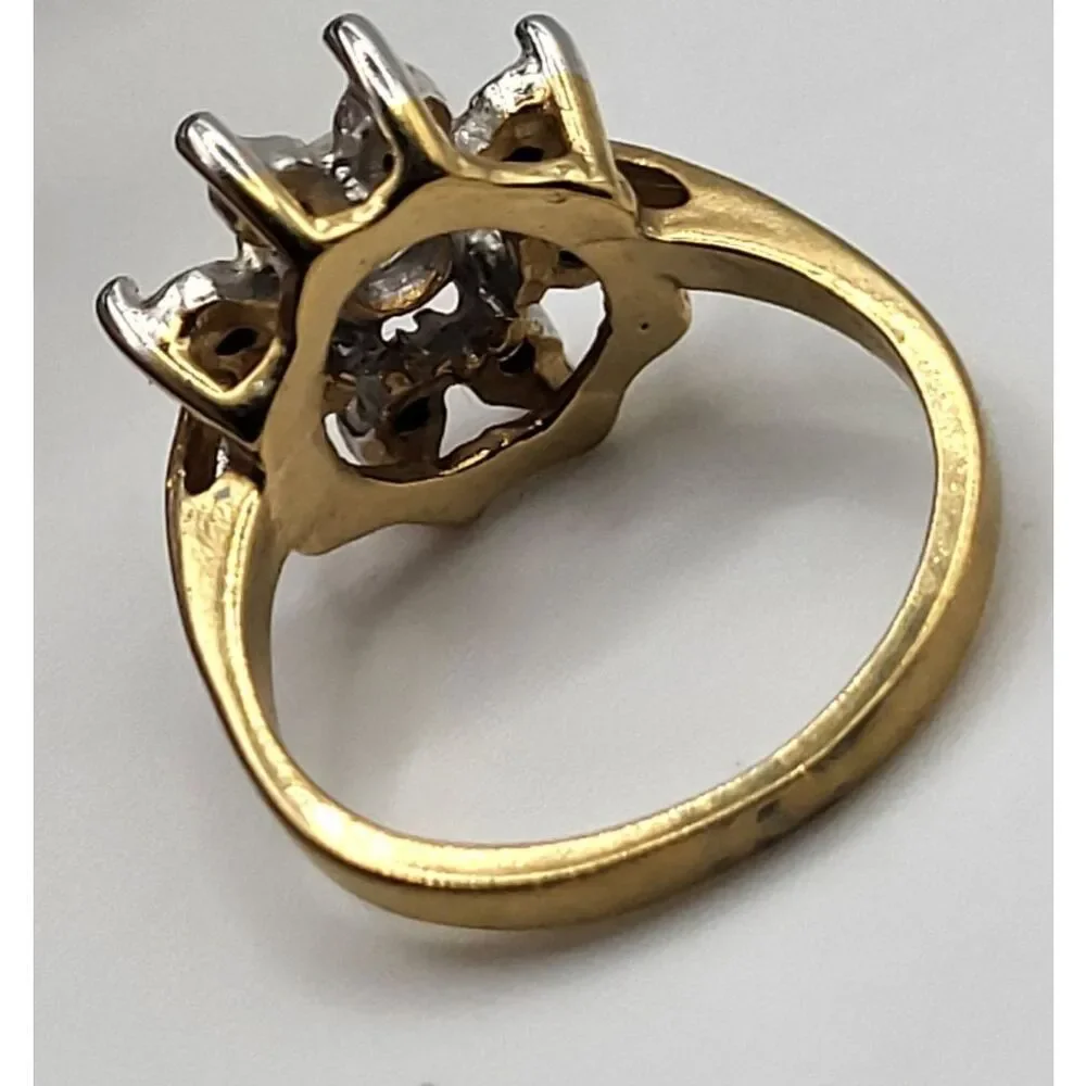 Cubic Zirconia Flower Ring Sz 6 Gold Tone Signed CA Flower CZ Cocktail